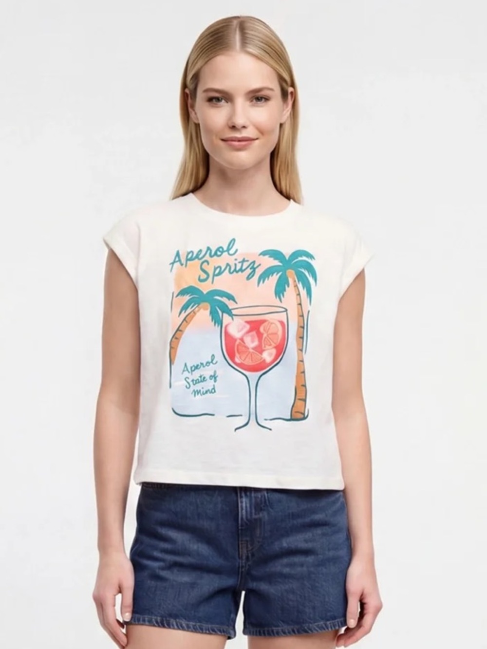 Wildfox Aperol Spritz Graphic Tee NWT Medium Tropical Cocktail Ivory Top